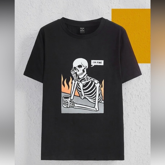 🔥3 for $20🔥 SHEIN || NWT 'I'm Fine' Skeleton Tee (M) - Picture 1 of 8